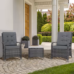 Outsunny Rattan 3PCs Chair Table Bistro Set Patio Set w/ Steel Frame Grey