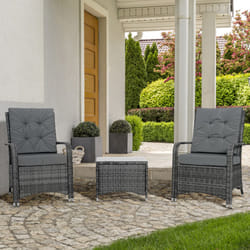 Outsunny Rattan 3PCs Chair Table Bistro Set Patio Set w/ Steel Frame Grey