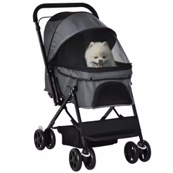 PawHut Pet Stroller Dog Foldable Travel Carriage with Reversible Handle, Grey