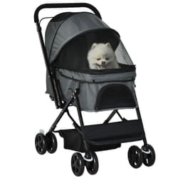 PawHut Pet Stroller Dog Foldable Travel Carriage with Reversible Handle, Grey