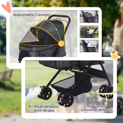 PawHut Pet Stroller Dog Foldable Travel Carriage with Reversible Handle, Grey - Additional view 4