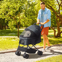 PawHut Pet Stroller Dog Foldable Travel Carriage with Reversible Handle, Grey - Additional view 7