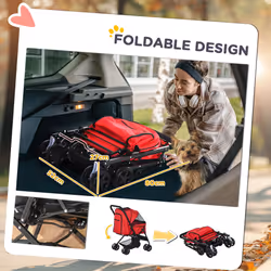 PawHut Pet Stroller Dog Foldable Travel Carriage with Reversible Handle, Red