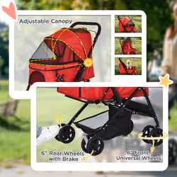 PawHut Pet Stroller Dog Foldable Travel Carriage with Reversible Handle, Red - Additional view 4
