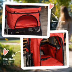 PawHut Pet Stroller Dog Foldable Travel Carriage with Reversible Handle, Red - Additional view 5