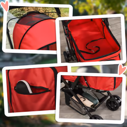 PawHut Pet Stroller Dog Foldable Travel Carriage with Reversible Handle, Red - Additional view 6
