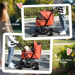 PawHut Pet Stroller Dog Foldable Travel Carriage with Reversible Handle, Red - Additional view 7