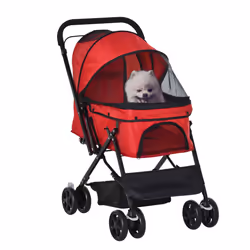 PawHut Pet Stroller Dog Foldable Travel Carriage with Reversible Handle, Red - Additional view 8