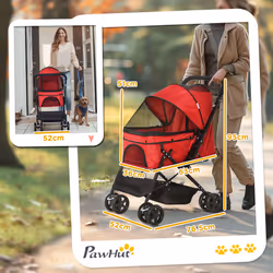PawHut Pet Stroller Dog Foldable Travel Carriage with Reversible Handle, Red - Additional view 9