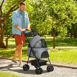 PawHut Pet Stroller Foldable Travel Carriage w/ Brake Basket Canopy, Grey