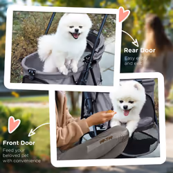 PawHut Pet Stroller Foldable Travel Carriage w/ Brake Basket Canopy, Grey - Additional view 5