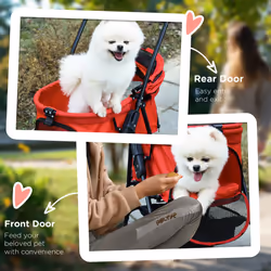PawHut Pet Stroller Foldable Travel Carriage w/ Brake Basket Canopy, Red - Additional view 5