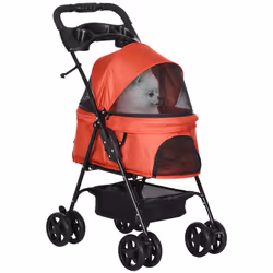 PawHut Pet Stroller Foldable Travel Carriage w/ Brake Basket Canopy, Red - Additional view 8