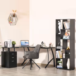 HOMCOM L-Shaped Corner PC Desk Table w/ Drawer Home Office Workstation, Black
