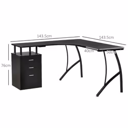 HOMCOM L-Shaped Corner PC Desk Table w/ Drawer Home Office Workstation, Black