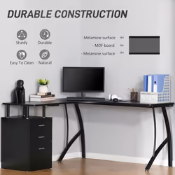 HOMCOM L-Shaped Corner PC Desk Table w/ Drawer Home Office Workstation, Black