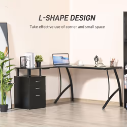 HOMCOM L-Shaped Corner PC Desk Table w/ Drawer Home Office Workstation, Black - Additional view 5