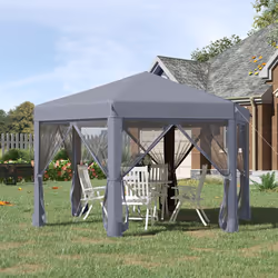 Outsunny 3.2m Pop Up Gazebo Hexagonal Canopy Tent Outdoor w/Sidewalls Grey