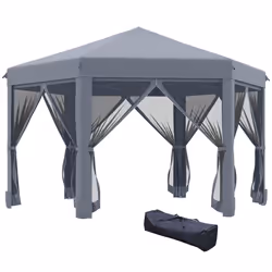 Outsunny 3.2m Pop Up Gazebo Hexagonal Canopy Tent Outdoor w/Sidewalls Grey - Additional view 8