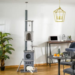 PawHut 255cm Cat Tree Floor to Ceiling Kitty Activity Center with Double Condo
