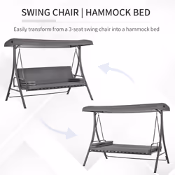 Outsunny 2-in-1 Patio 3 Seater Swing Chair Hammock w/ Cushion Adjustable Canopy