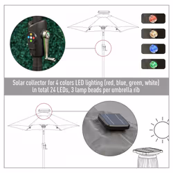 Outsunny Garden Parasol Outdoor Tilt Sun Umbrella LED Light Hand Crank Grey