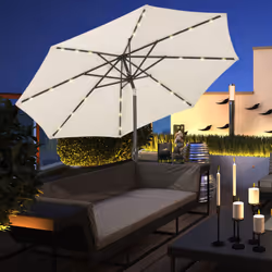 Outsunny Garden Parasol Outdoor Tilt Sun Umbrella LED Light Hand Crank Off-white