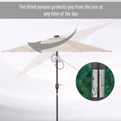 Outsunny Garden Parasol Outdoor Tilt Sun Umbrella LED Light Hand Crank Off-white