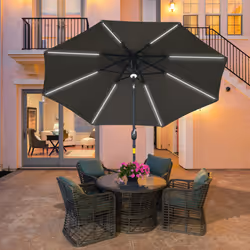 Outsunny 2.7m Garden Parasol Summer Shelter w/ LED Solar Light Crank Tilt Grey