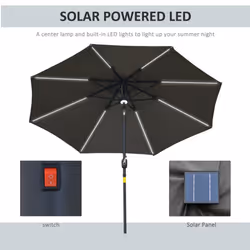 Outsunny 2.7m Garden Parasol Summer Shelter w/ LED Solar Light Crank Tilt Grey - Additional view 4