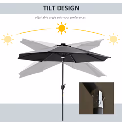 Outsunny 2.7m Garden Parasol Summer Shelter w/ LED Solar Light Crank Tilt Grey - Additional view 5
