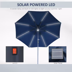 Outsunny 2.7m Garden Parasol Summer Shelter w/ LED Solar Light Crank Tilt Blue