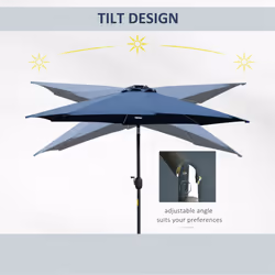 Outsunny 2.7m Garden Parasol Summer Shelter w/ LED Solar Light Crank Tilt Blue
