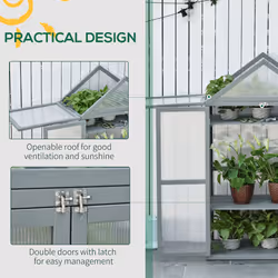 Outsunny 80x47x138cm Wood Cold Frame Greenhouse for Plants PC Board Grey - Additional view 5