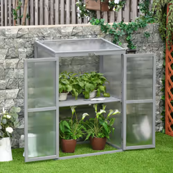 Outsunny Wood Cold Frame Greenhouse PC Board 76 x 47 x 110cm Grey