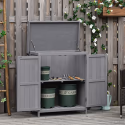 Outsunny Wooden Garden Shed Double Door Tool Storage House, 74x43x88cm, Grey