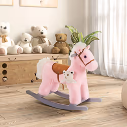 HOMCOM Kids Plush Ride-On Rocking Horse with Plush Toy Sound Handle Grip