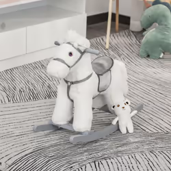 HOMCOM Kids Plush Ride-On Rocking Horse with Plush Toy Sound Handle Grip