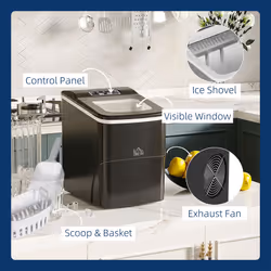 HOMCOM Ice Maker 12kg/24H Production with Scoop Basket for Home Office Black