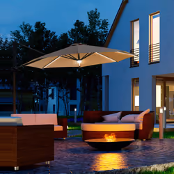 Outsunny 3(m) LED Cantilever Parasol Outdoor with Base Solar Lights Brown