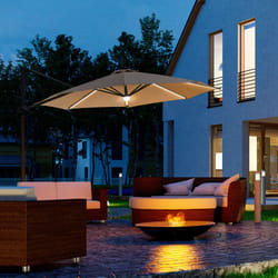 Outsunny 3(m) LED Cantilever Parasol Outdoor with Base Solar Lights Brown