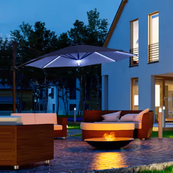 Outsunny 3(m) LED Cantilever Parasol Outdoor with Base Solar Lights Blue