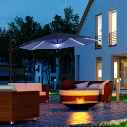 Outsunny 3(m) LED Cantilever Parasol Outdoor with Base Solar Lights Blue