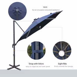 Outsunny 3(m) LED Cantilever Parasol Outdoor with Base Solar Lights Blue - Additional view 5