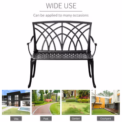 Outsunny 2-Seater Cast Aluminium Garden Bench Loveseat Ergonomic Armrest - Additional view 5