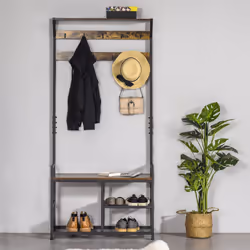 HOMCOM Coat Rack Stand Shoe Storage Bench for Bedroom Living Room