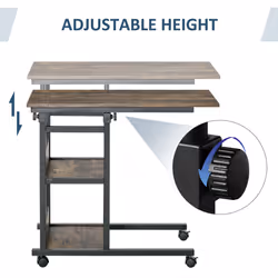 HOMCOM C-Shaped Mobile Sofa Bed Side Table Adjust Height 3-Tier Cart w/ Brake - Additional view 4