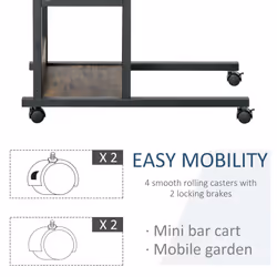 HOMCOM C-Shaped Mobile Sofa Bed Side Table Adjust Height 3-Tier Cart w/ Brake - Additional view 5