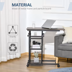 HOMCOM C-Shaped Mobile Sofa Bed Side Table Adjust Height 3-Tier Cart w/ Brake - Additional view 6