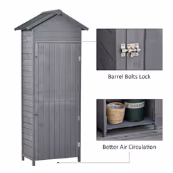 Outsunny Wood Garden Storage Shed Tool Cabinet w/ Felt Roof, 189x82x49cm, Grey